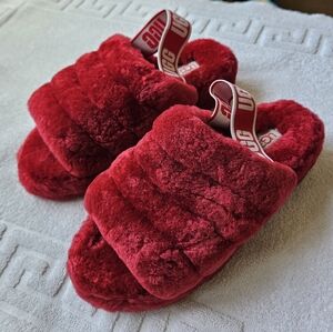 UGG fluff yeah slide sandals slippers red womens size 7 shoes